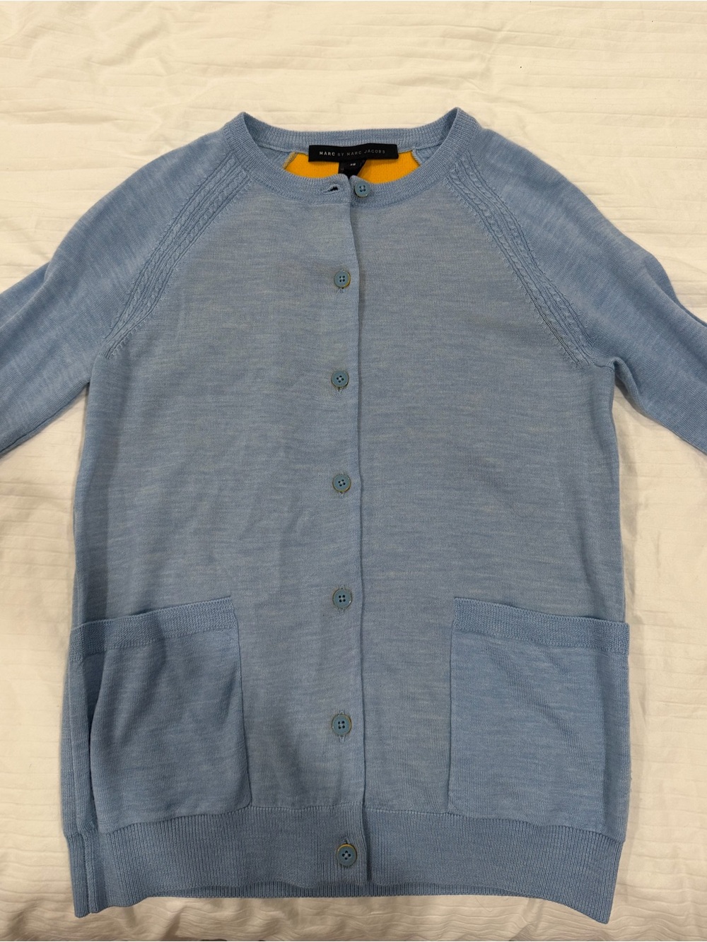 Women's Marc Jacobs Long Sleeve Wool Blue Yellow Cardigan Sweater